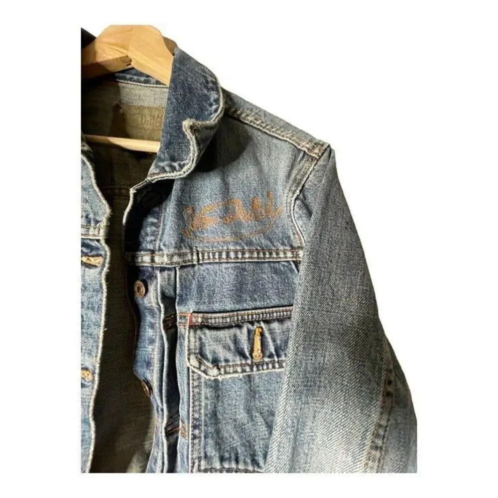 Von Dutch Jean Denim Jacket Woman’s Size M Garage Y2K - Picture 3 of 12